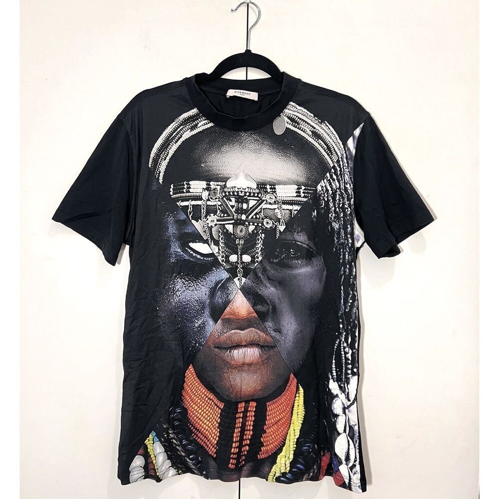 Givenchy T Shirt Mens S Short Sleeve Native Tribal Faces‎ Black Graphic Print